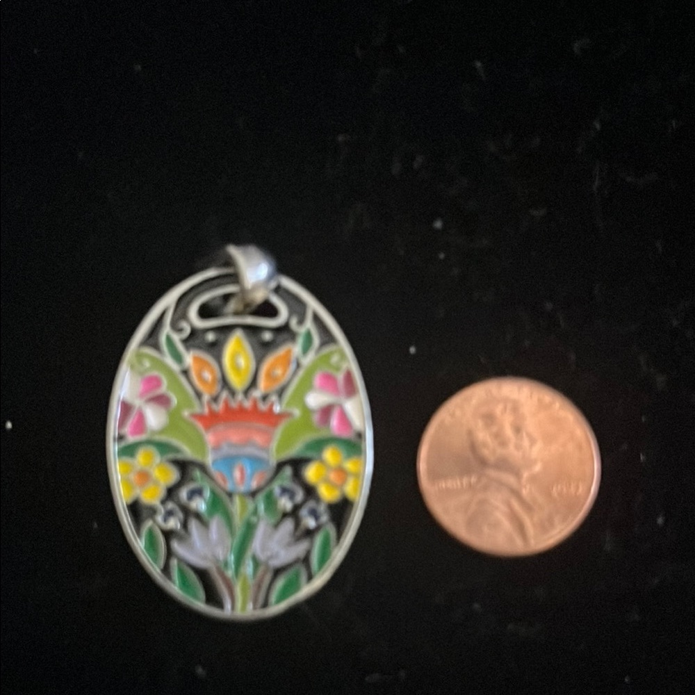 Red and Pink Floral Oval Pendant